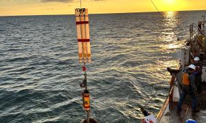 A team of Environment and Climate Change Canada scientists deploying passive sediment sampling devices (traps) in the middle of Lake Erie aboard the CCGS Limnos. Lake Erie - the deep hole, Ontario. Research, Science, and Education. Joseph Gentile.