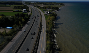 The QEW near Jordan Harbour; a vital corridor, keeping people and goods moving across the region. Lincoln, Ontario. Great Lakes Water in Action. Katie Franken.