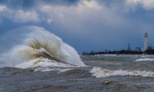 During the last few days of December 2025, we had very strong winds on Lake Huron. The large waves that were generated would rebound off the ice shelf, head back out, then collide with the incoming waves. The results were these amazing splashes. Saugeen Shores, Ontario. Great Lakes Water in Action. Pat Gillies.