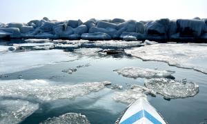 Taken while paddling on my SUP board on Humber Bay Toronto inside the breakwater. February 17 2026. I love to paddle in the winter and take photos of the ice formations wherever I find them. Toronto, Ontario. Recreation. Sharon Purdy. 