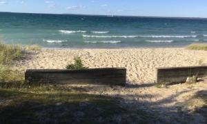 See that freighter across the water? Mackinaw, Michigan. Great Lakes Water in Action. Margaret McGrady.