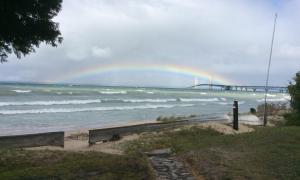 Peace over the Mackinaw Bridge. Mackinaw, Michigan. Great Lakes Water in Action. Margaret McGrady.